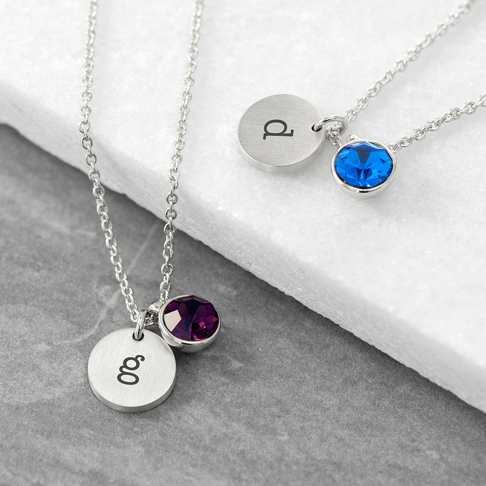 Personalised Monogram Silver Birthstone Crystal Necklaces: 1 - Necklaces By Gift Moments