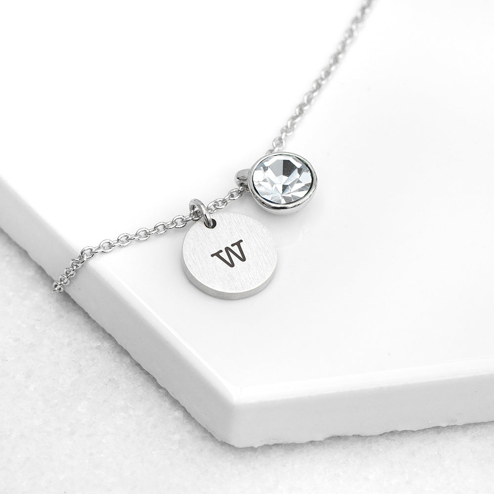 Personalised Monogram Silver Birthstone Crystal Necklaces: 7 - April - Necklaces By Gift Moments