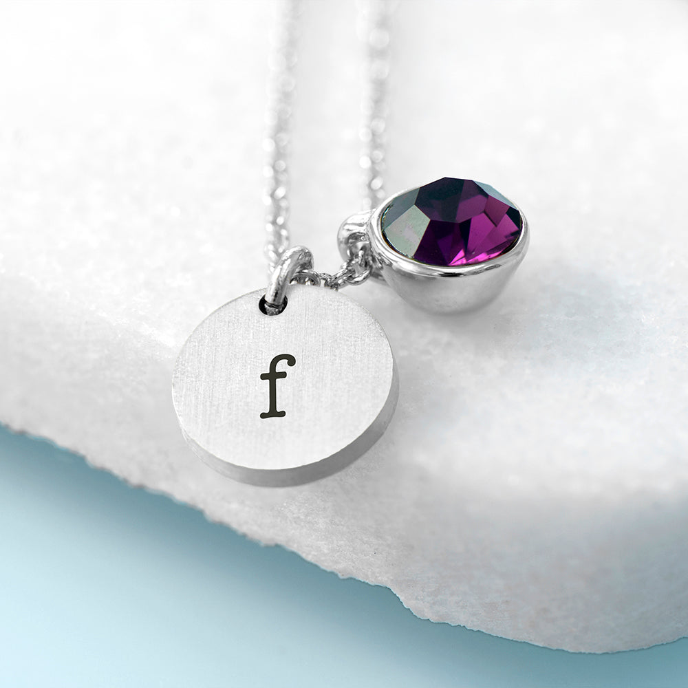 Personalised Monogram Silver Birthstone Crystal Necklaces: 5 - February - Necklaces By Gift Moments