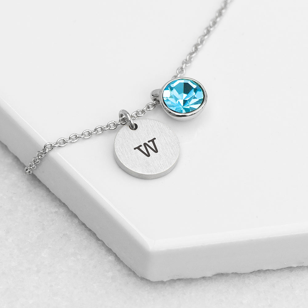 Personalised Monogram Silver Birthstone Crystal Necklaces: 6 - March - Necklaces By Gift Moments