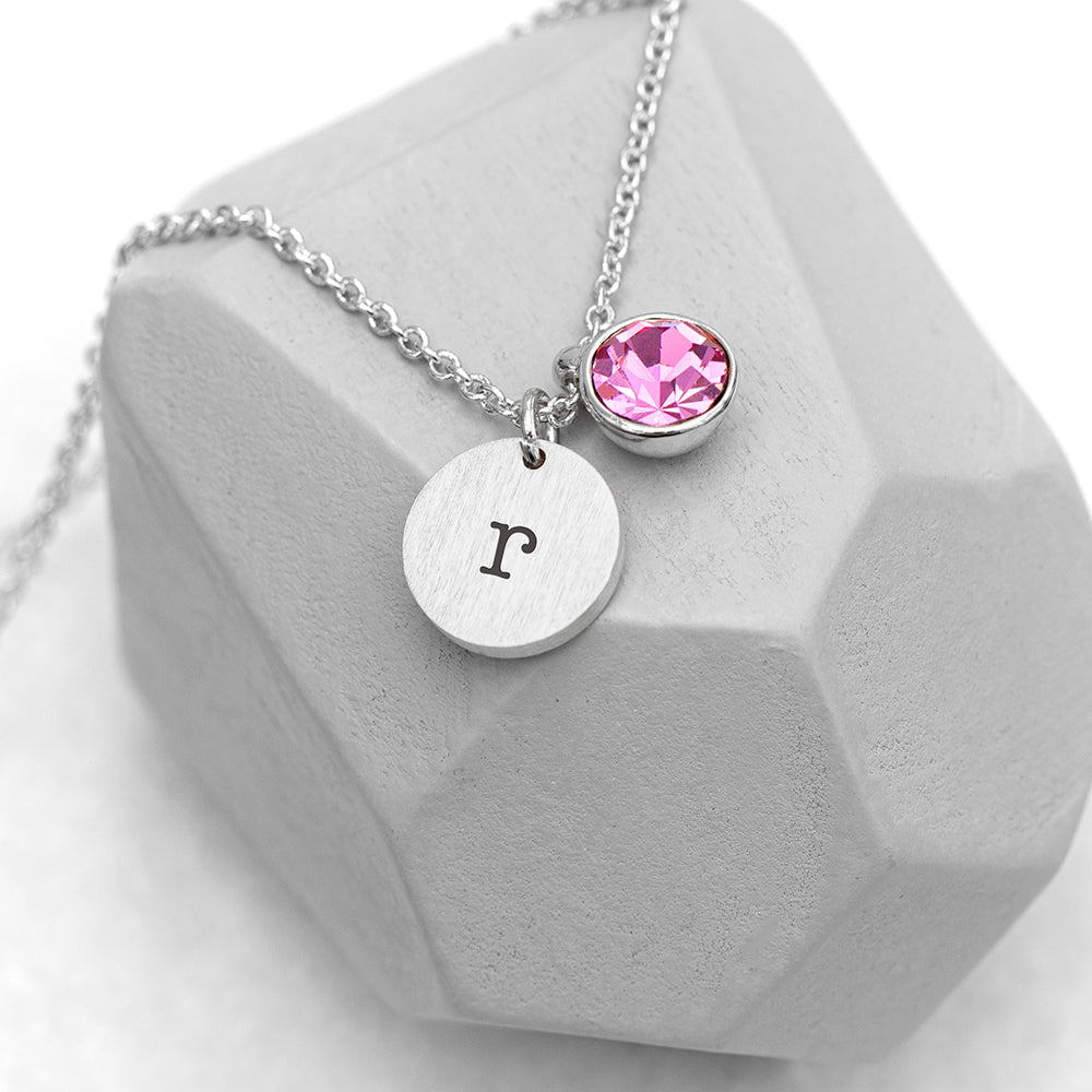 Personalised Monogram Silver Birthstone Crystal Necklaces: 13 - October - Necklaces By Gift Moments