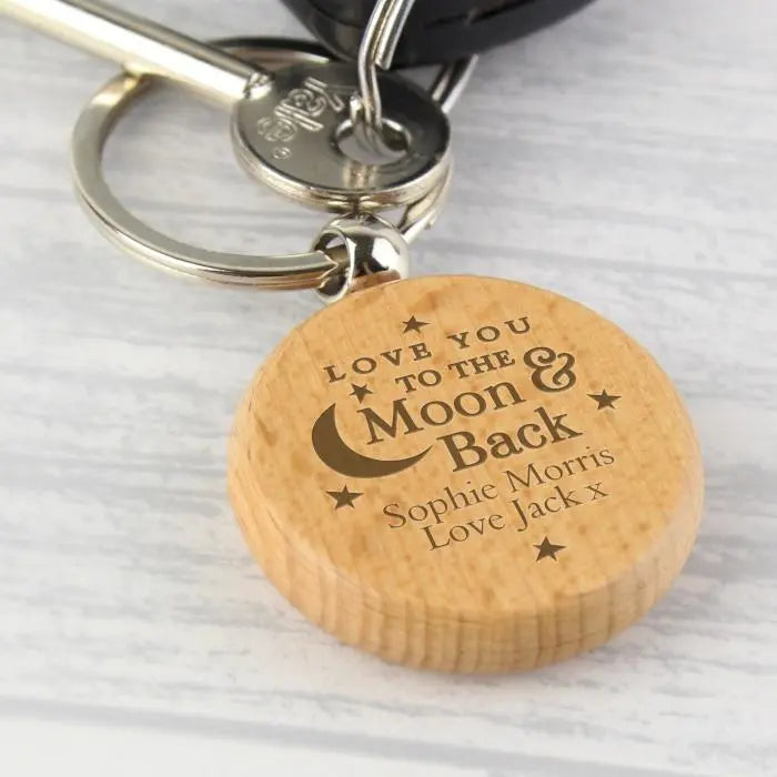 Personalised Moon & Back Wooden Keyring: 2 - Keyrings By Gift Moments