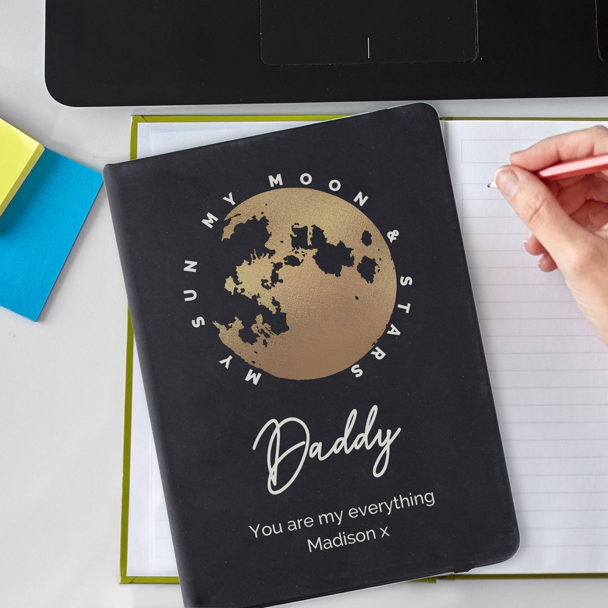 Personalised Moon & Stars Black Hardback Notebook - Shop Notebooks At Gift Moments - 1