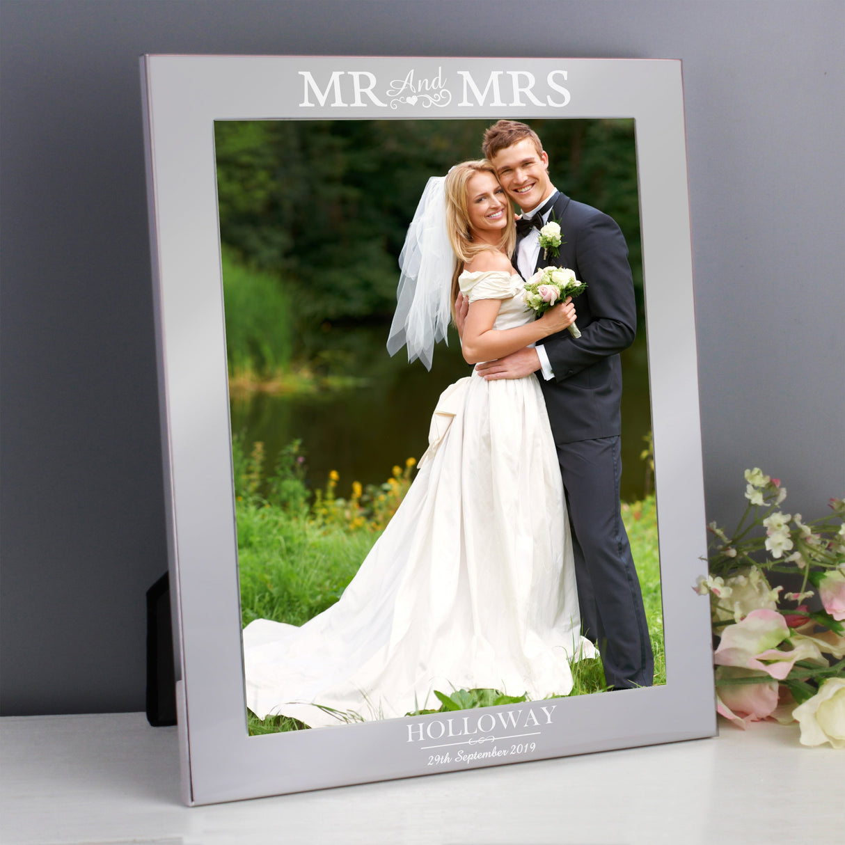 Personalised Mr & Mrs 10x8 Silver Photo Frame: 1 - Photo Frames By Gift Moments