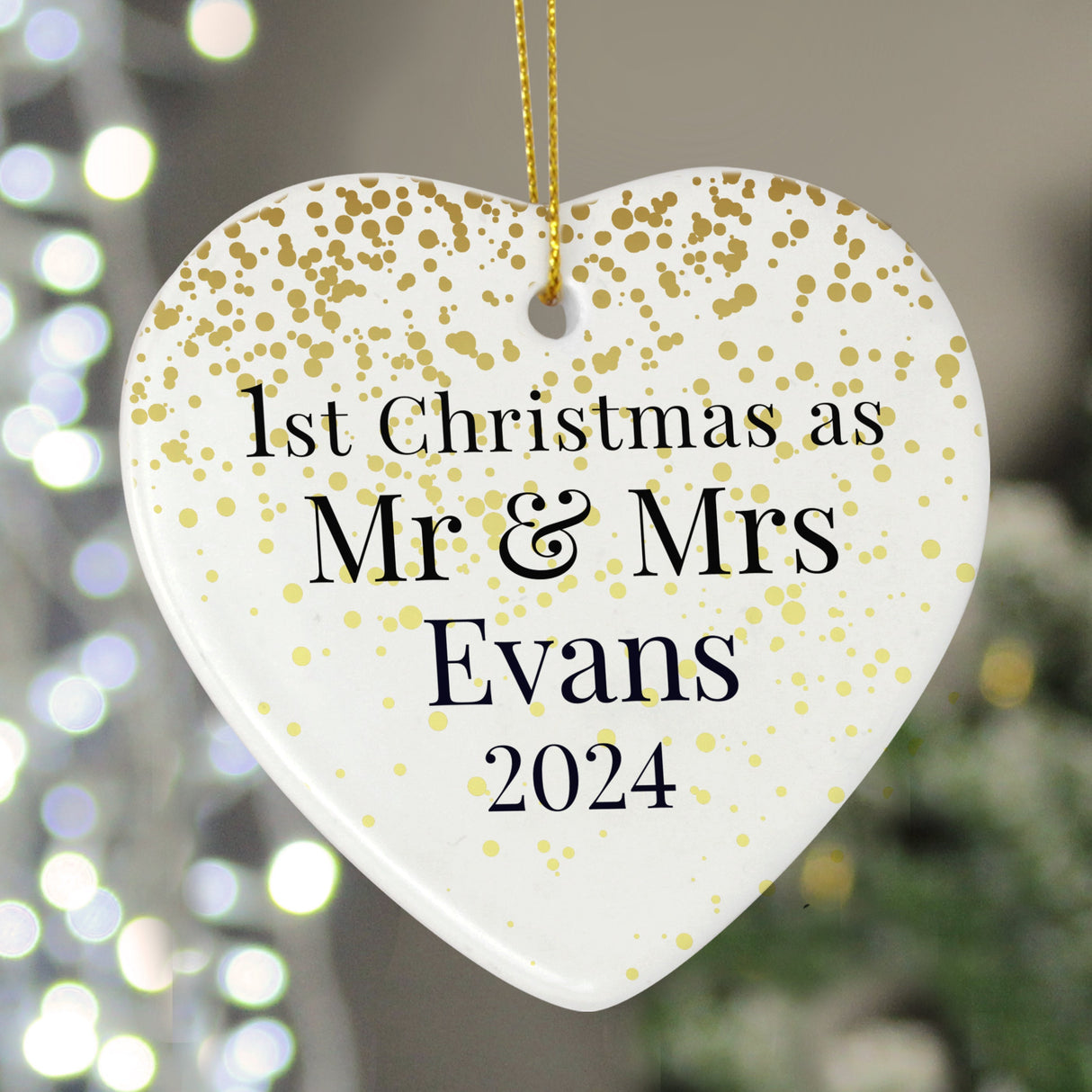 Personalised Mr and Mrs 1st Christmas Ceramic Heart Decoration - Shop Christmas Decorations At Gift Moments - 4