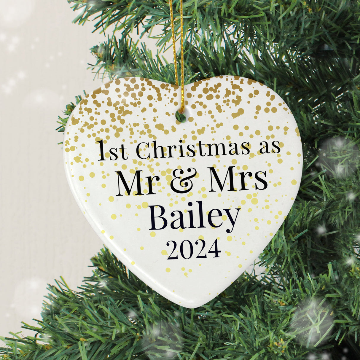 Personalised Mr and Mrs 1st Christmas Ceramic Heart Decoration - Shop Christmas Decorations At Gift Moments - 2
