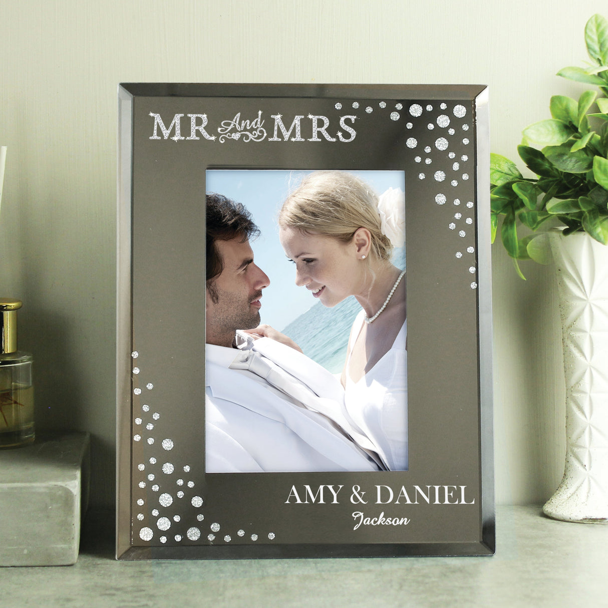 Personalised Mr and Mrs 6x4 Diamante Glass Photo Frame: 4 - Photo Frames By Gift Moments