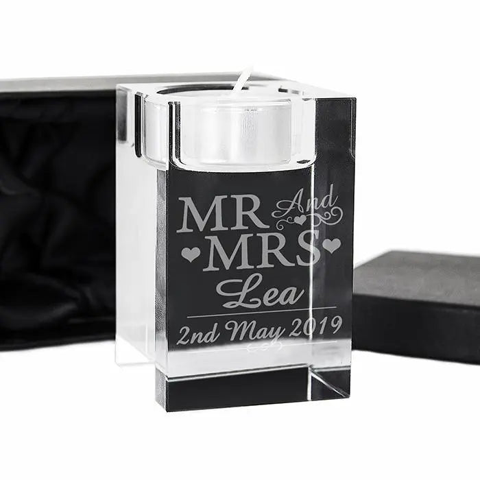 Personalised Mr & Mrs Glass Tea Light Candle Holder: 2 - Candle Holders By Gift Moments