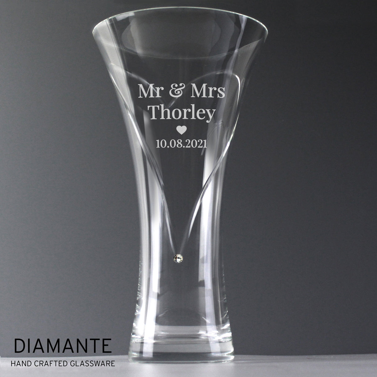 Personalised Mr & Mrs Large Hand Cut Diamante Heart Vase - Shop Vases At Gift Moments - 1
