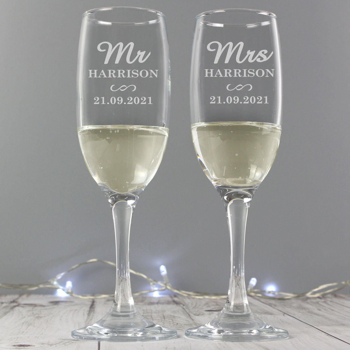Personalised Mr & Mrs Pair of Flutes: 1 - Champagne Flutes By Gift Moments