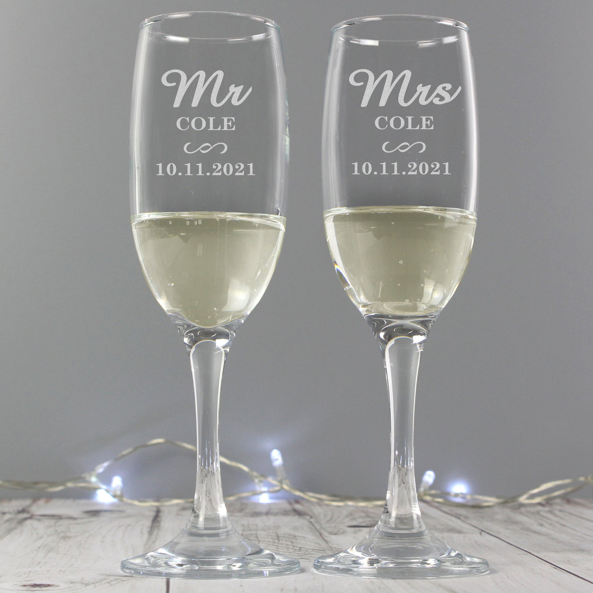 Personalised Mr & Mrs Pair of Flutes: 3 - Champagne Flutes By Gift Moments