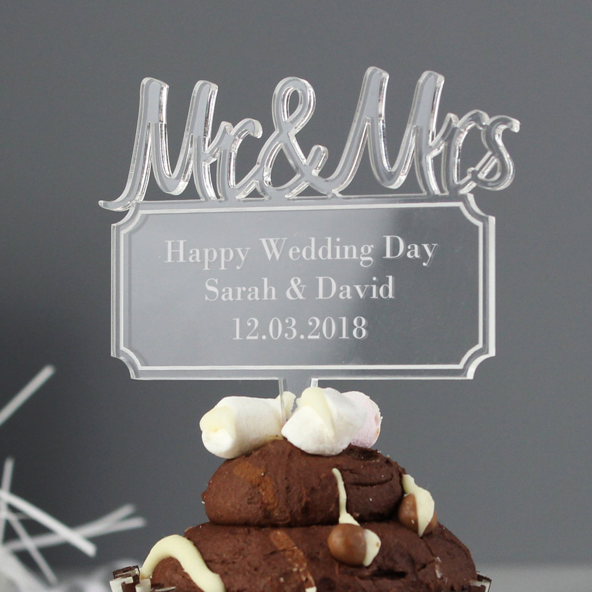 Personalised Mr & Mrs Plaque Acrylic Cake Topper: 1 - Keepsakes By Gift Moments