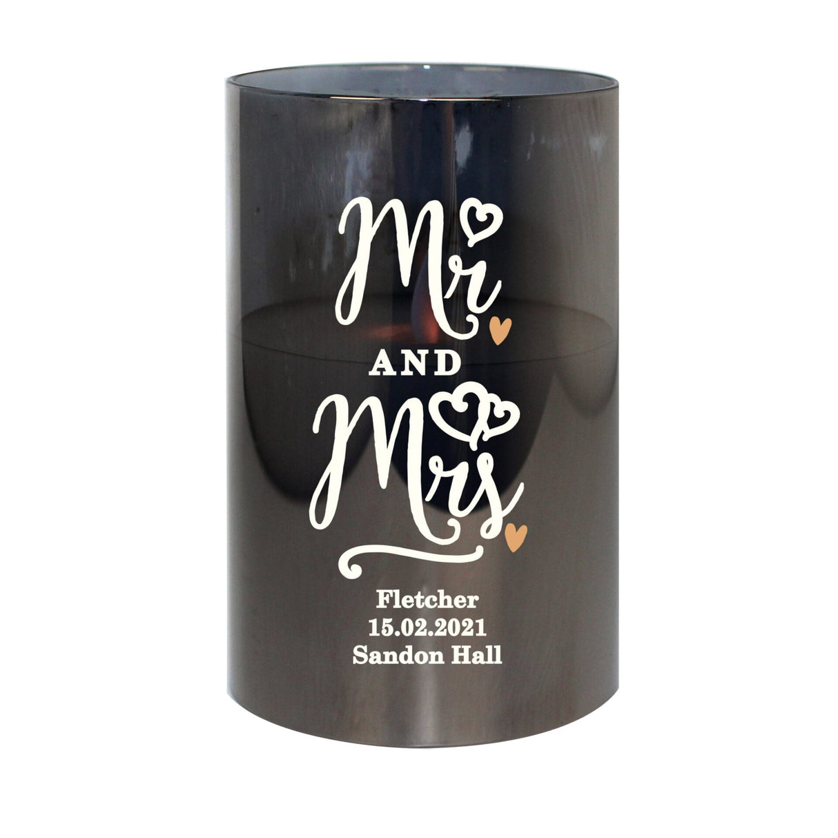 Personalised Mr & Mrs Smoked Glass LED Candle: 3 - LED Lighting By Gift Moments