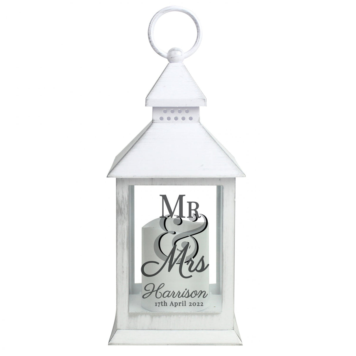 Personalised Mr & Mrs White Lantern: 4 - LED Lighting By Gift Moments