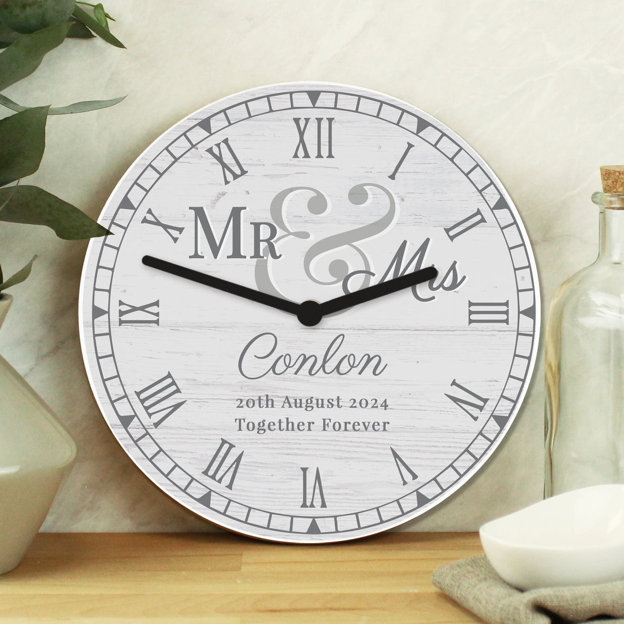 Personalised Mr & Mrs Wooden Wall Clock: 1 - Clocks By Gift Moments