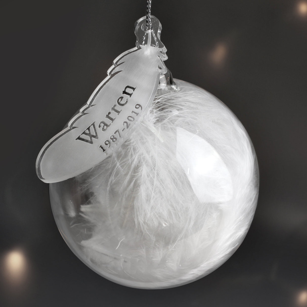 Personalised Name & Date Feather Glass Bauble: 1 - Christmas Baubles By Gift Moments