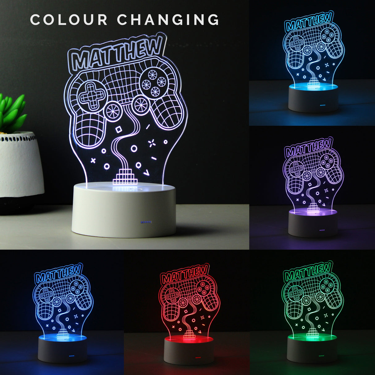 Personalised Name Gaming LED Colour Changing Night Light: 2 - LED Lighting By Gift Moments