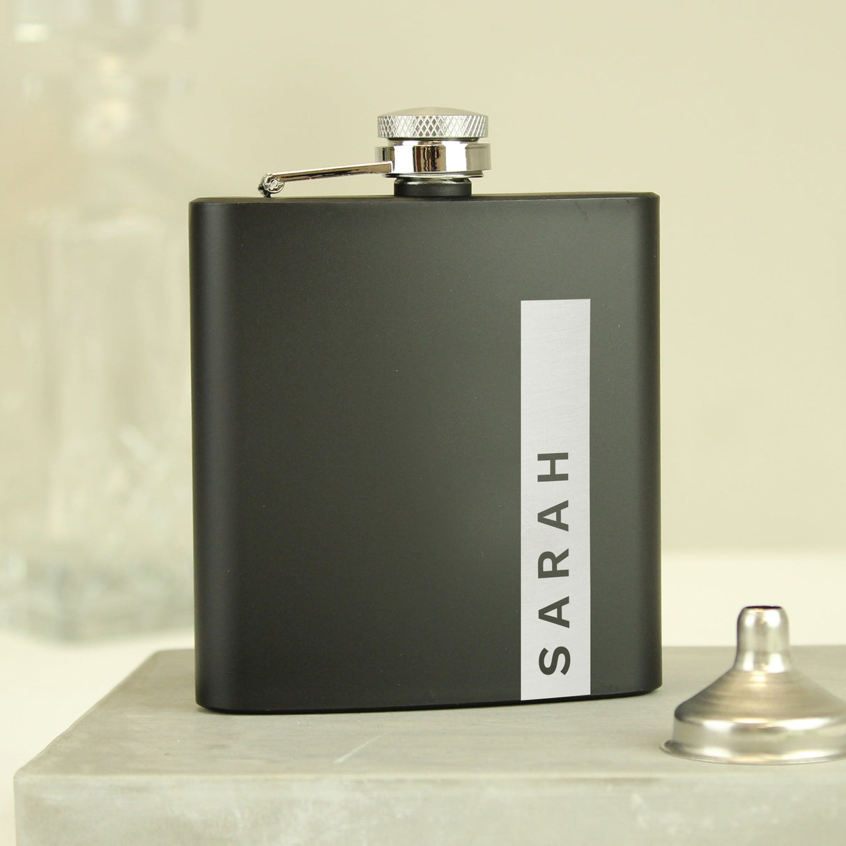 Personalised Name Only Black Hip Flask: 6 - Hip Flasks By Gift Moments