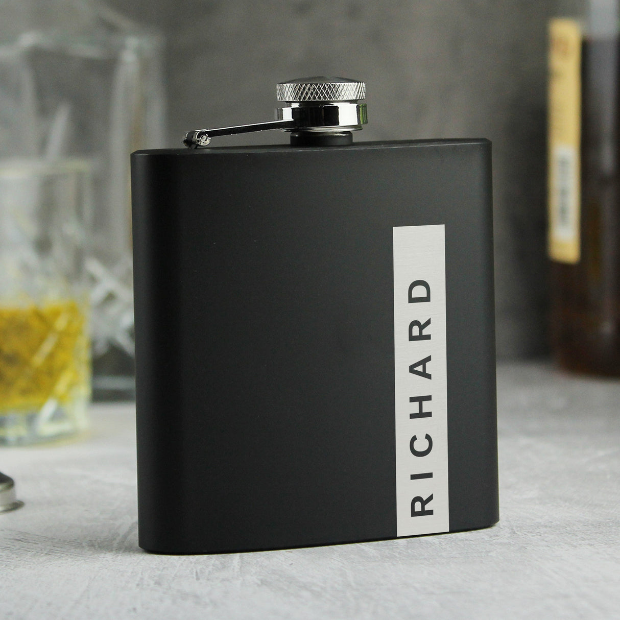 Personalised Name Only Black Hip Flask: 7 - Hip Flasks By Gift Moments