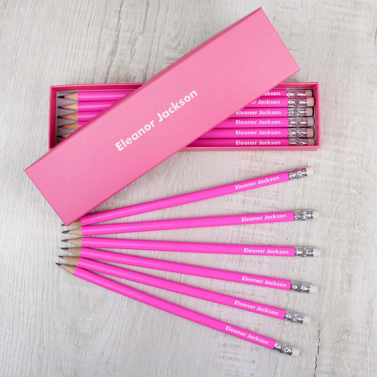 Personalised Name Only Box and 12 Pink HB Pencils - Shop Pens & Pencils At Gift Moments - 1