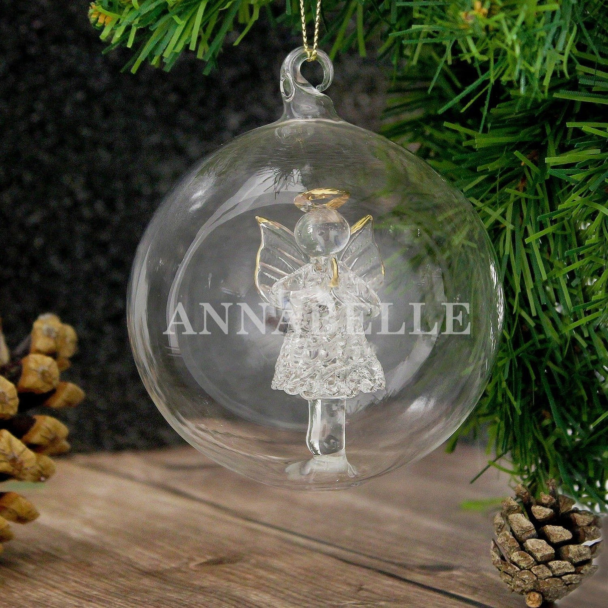 Personalised Name Only Christmas Tree Glass Baubles: 1 - Angel - Christmas Baubles By Gift Moments