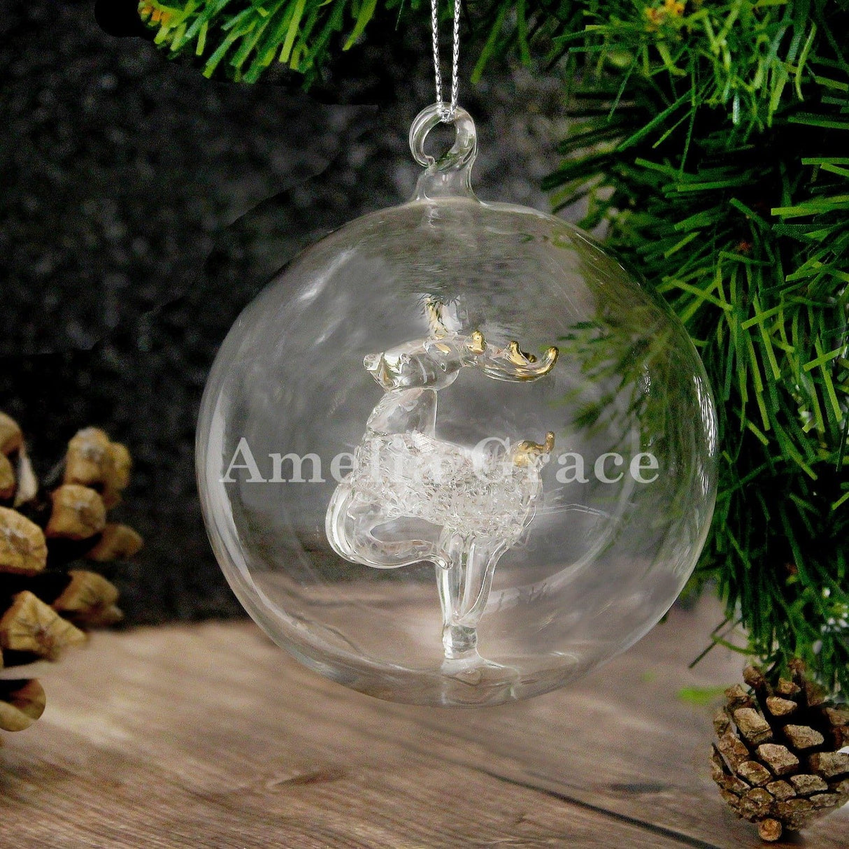 Personalised Name Only Christmas Tree Glass Baubles: 2 - Reindeer - Christmas Baubles By Gift Moments