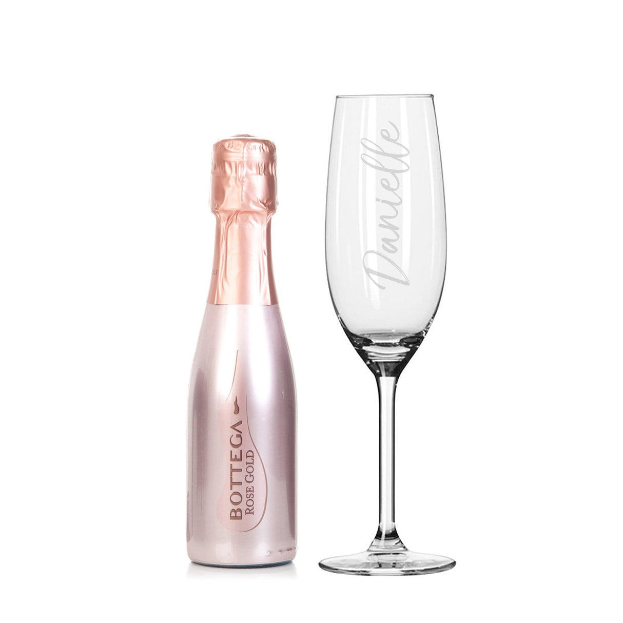Personalised Name Only Flute & Mini Rose Bottega Prosecco Set: 3 - Alcohol Sets By Gift Moments