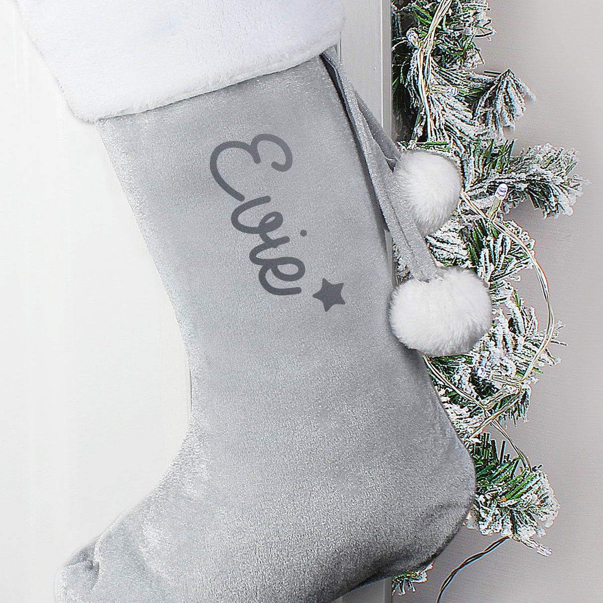 Personalised Name Only Silver Grey Stocking: 1 - Christmas Stockings By Gift Moments