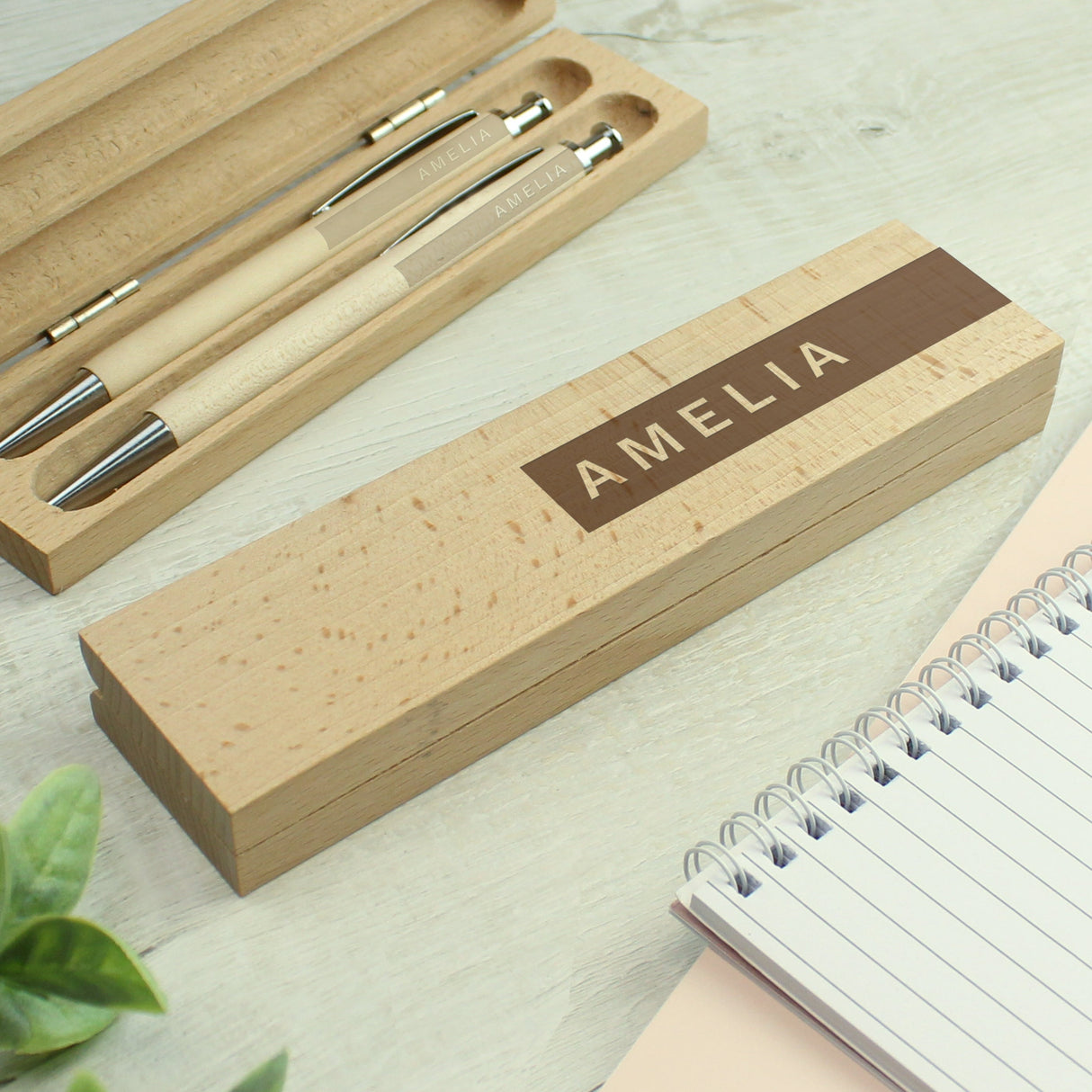 Personalised Name Only Wooden Pen and Pencil Set: 4 - Pens & Pencils By Gift Moments