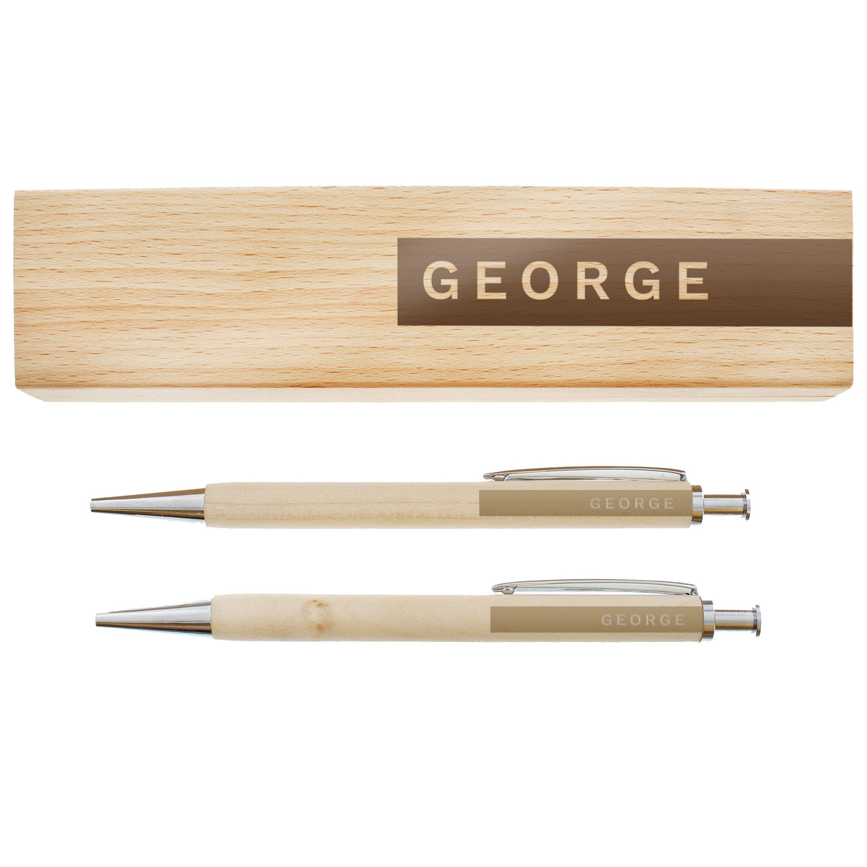 Personalised Name Only Wooden Pen and Pencil Set: 5 - Pens & Pencils By Gift Moments