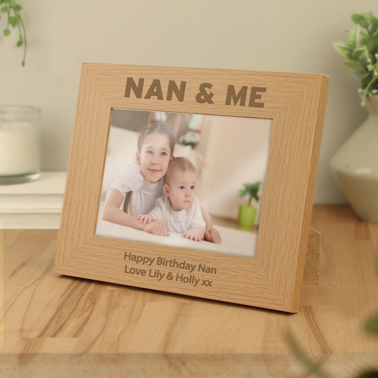 Personalised Nan & Me 5x7 Landscape Oak Finish Photo Frame: 3 - Photo Frames By Gift Moments