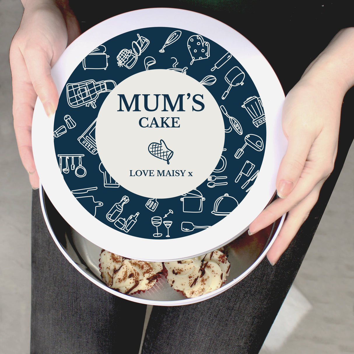 Personalised Navy Kitchen Design Cake Tin: 4 - Storage By Gift Moments