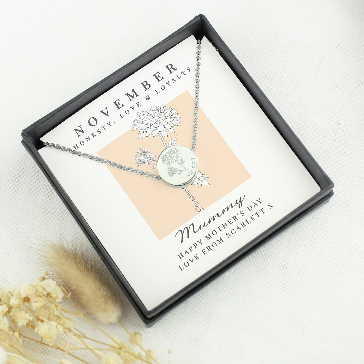 Personalised November Birth Flower Necklace and Box: 2 - Necklaces By Gift Moments