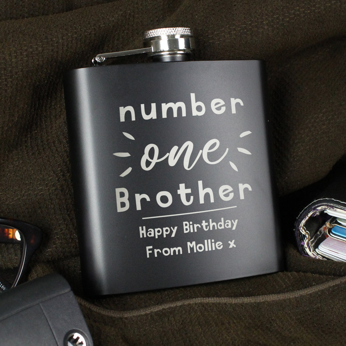 Personalised Number One Black Hip Flask: 1 - Hip Flasks By Gift Moments