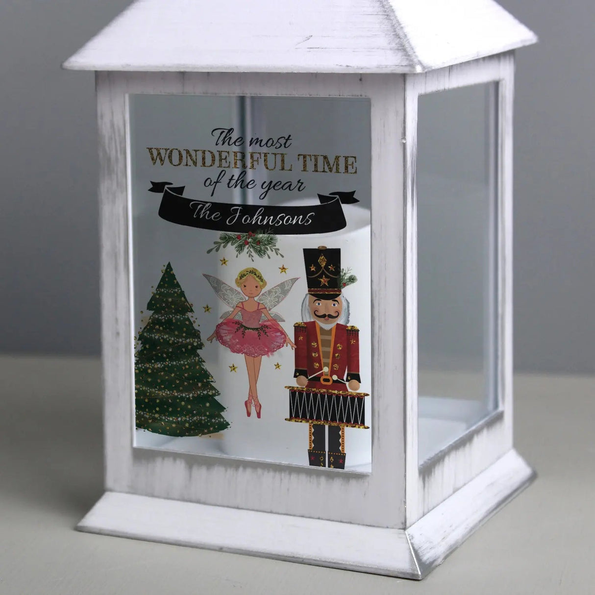 Personalised Nutcracker White Lantern: 2 - LED Lighting By Gift Moments