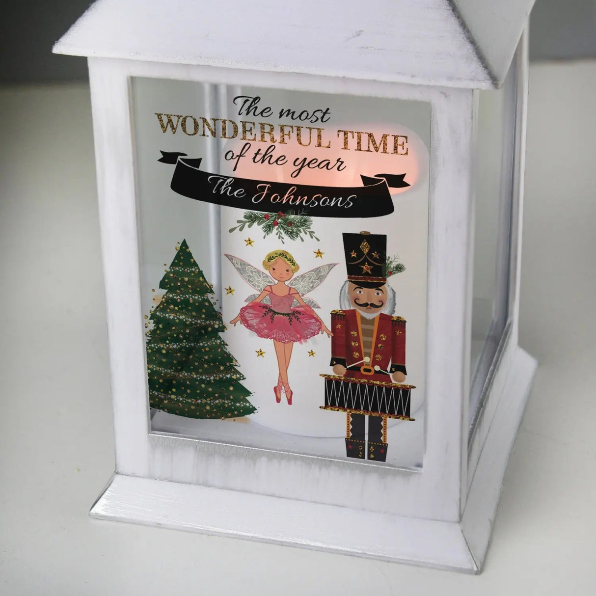 Personalised Nutcracker White Lantern: 4 - LED Lighting By Gift Moments