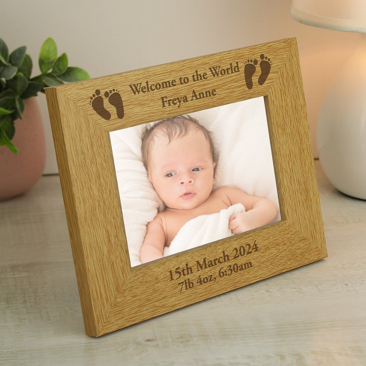 Personalised Oak Finish 6x4 Landscape Baby Footprints Photo Frame - Shop Photo Frames At Gift Moments - 2