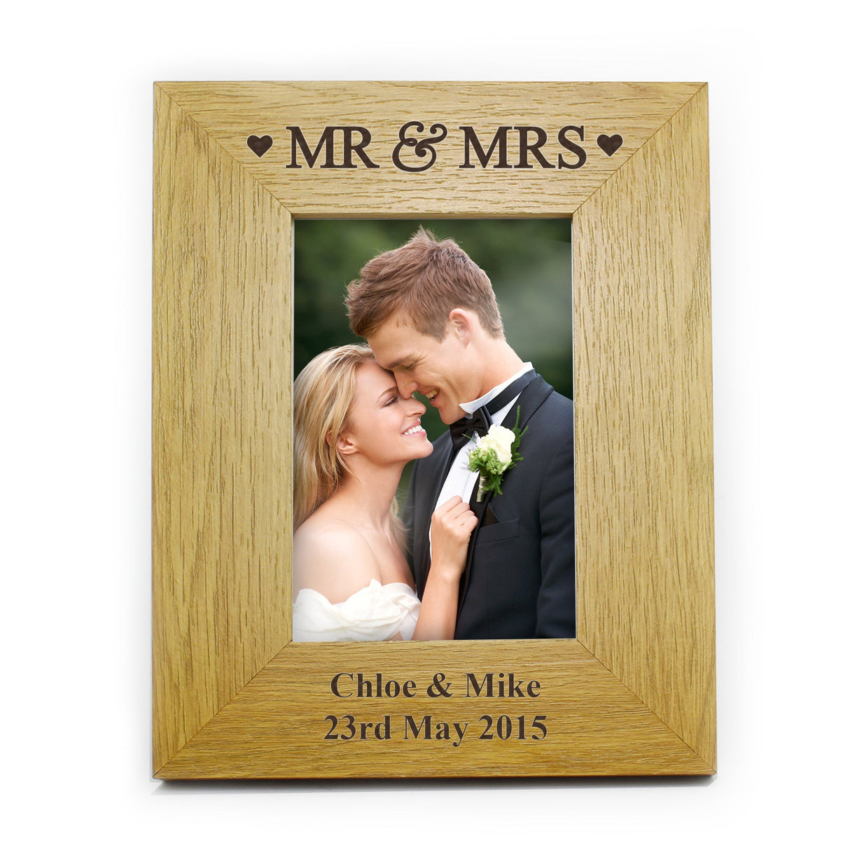 Personalised Oak Finish 6x4 Mr & Mrs Photo Frame: 2 - Photo Frames By Gift Moments