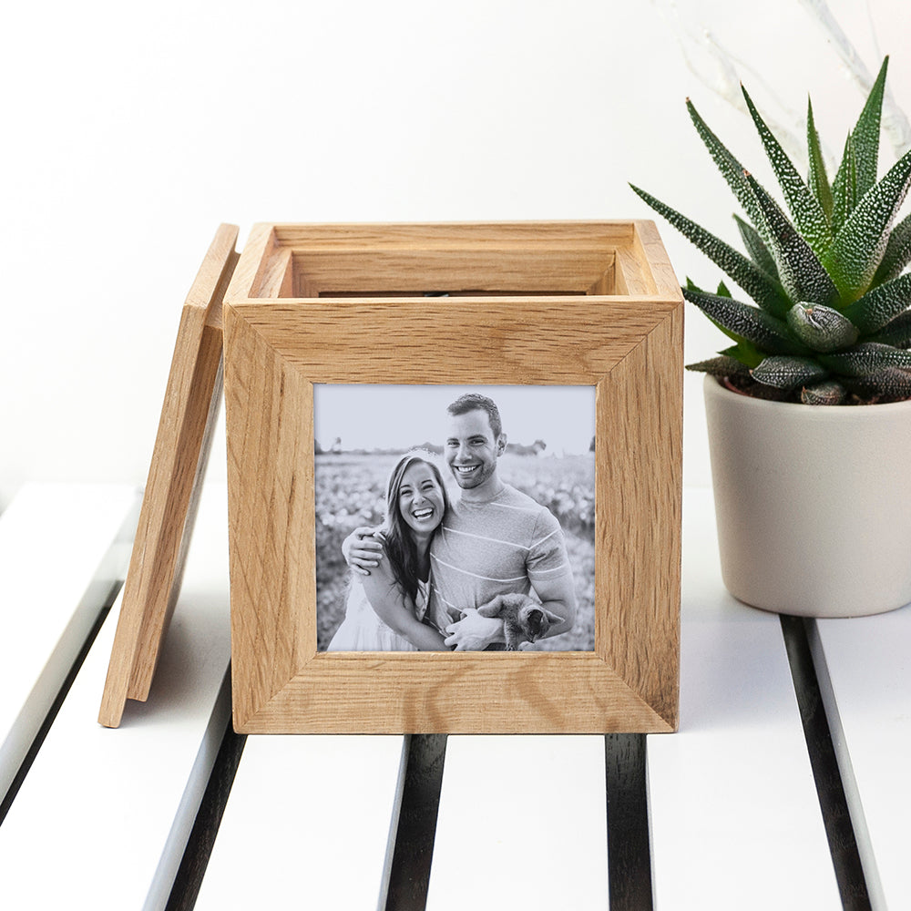 Personalised Oak Photo Cube Keepsake Box: 2 - Photo Cubes By Gift Moments