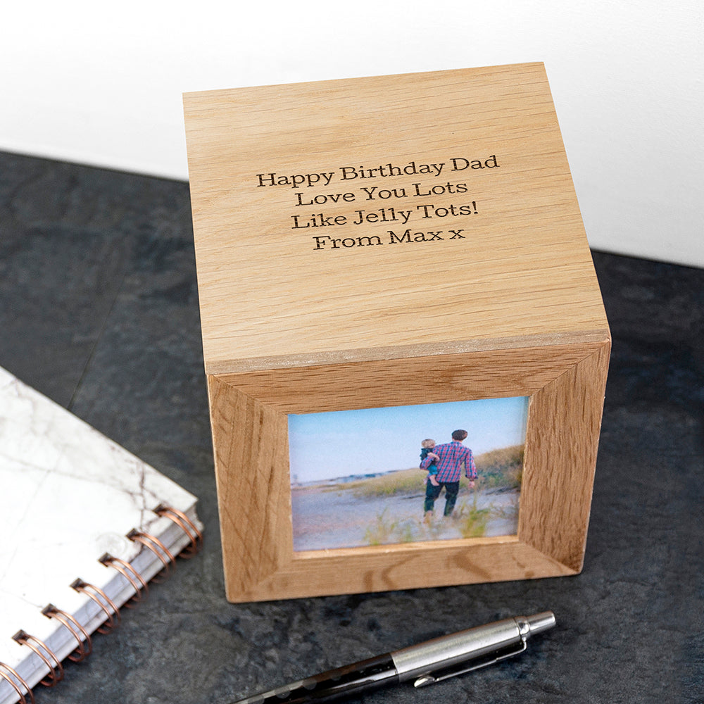 Personalised Oak Photo Cube Keepsake Box: 6 - Photo Cubes By Gift Moments
