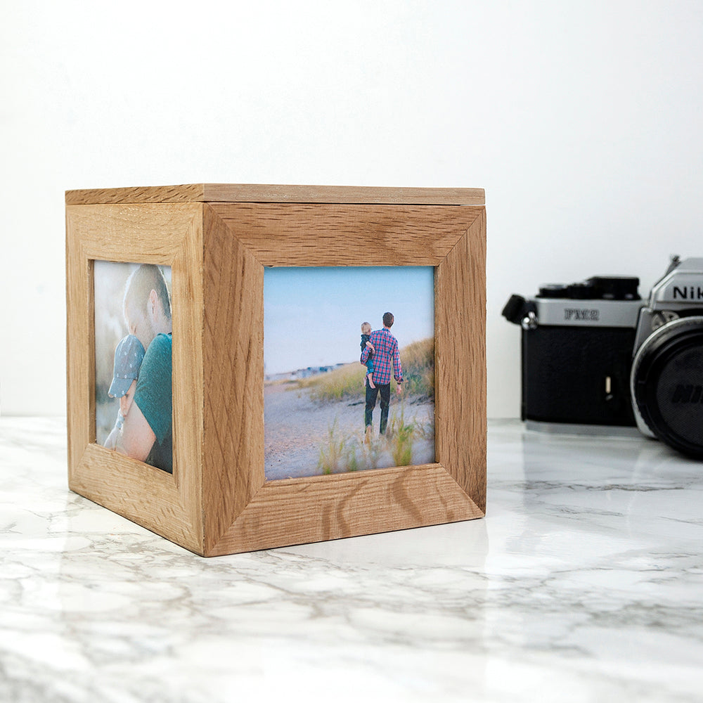 Personalised Oak Photo Cube Keepsake Box: 9 - Photo Cubes By Gift Moments