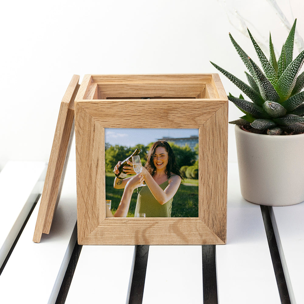 Personalised Oak Photo Cube Keepsake Box: 7 - Photo Cubes By Gift Moments