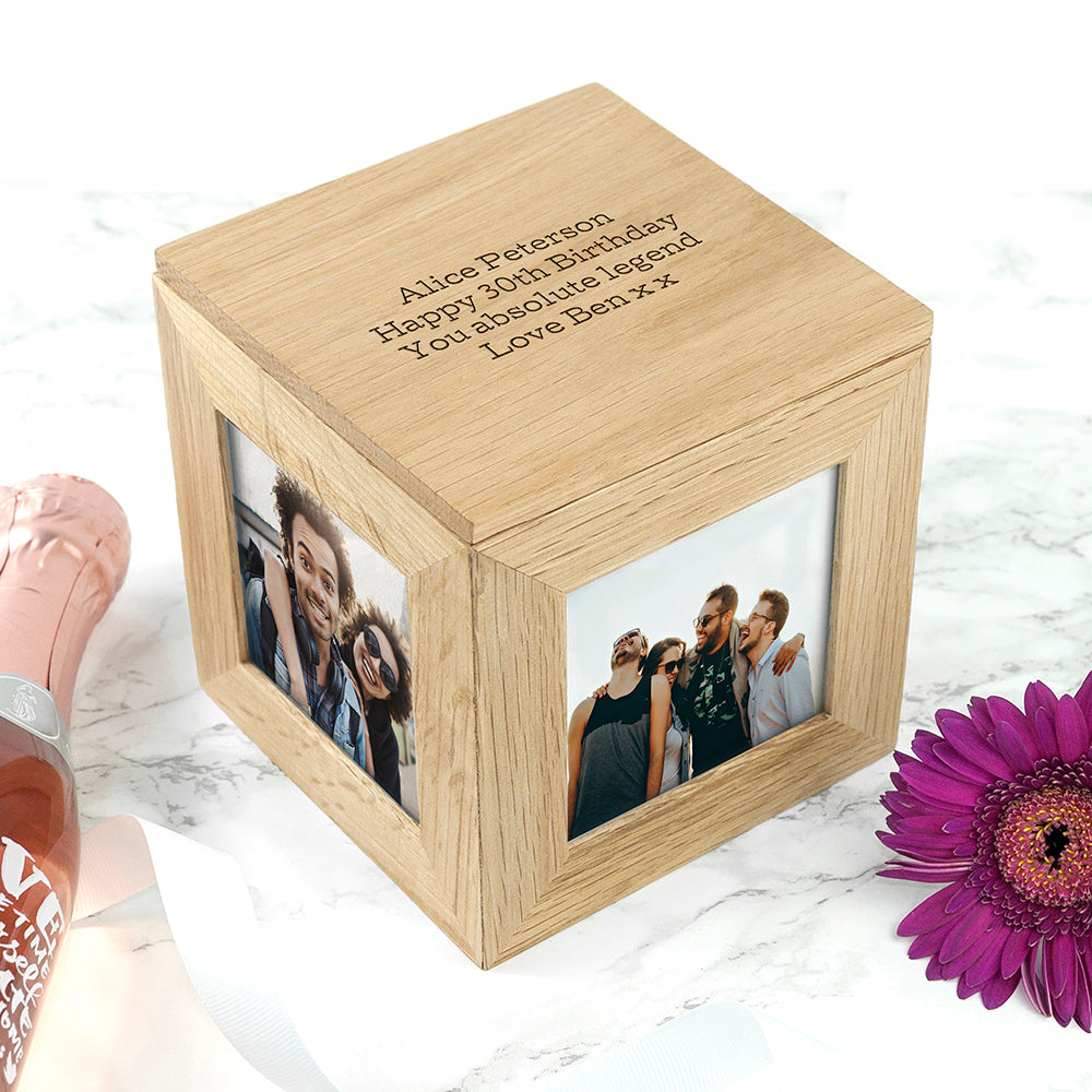 Personalised Oak Photo Cube Keepsake Box: 1 - Photo Cubes By Gift Moments