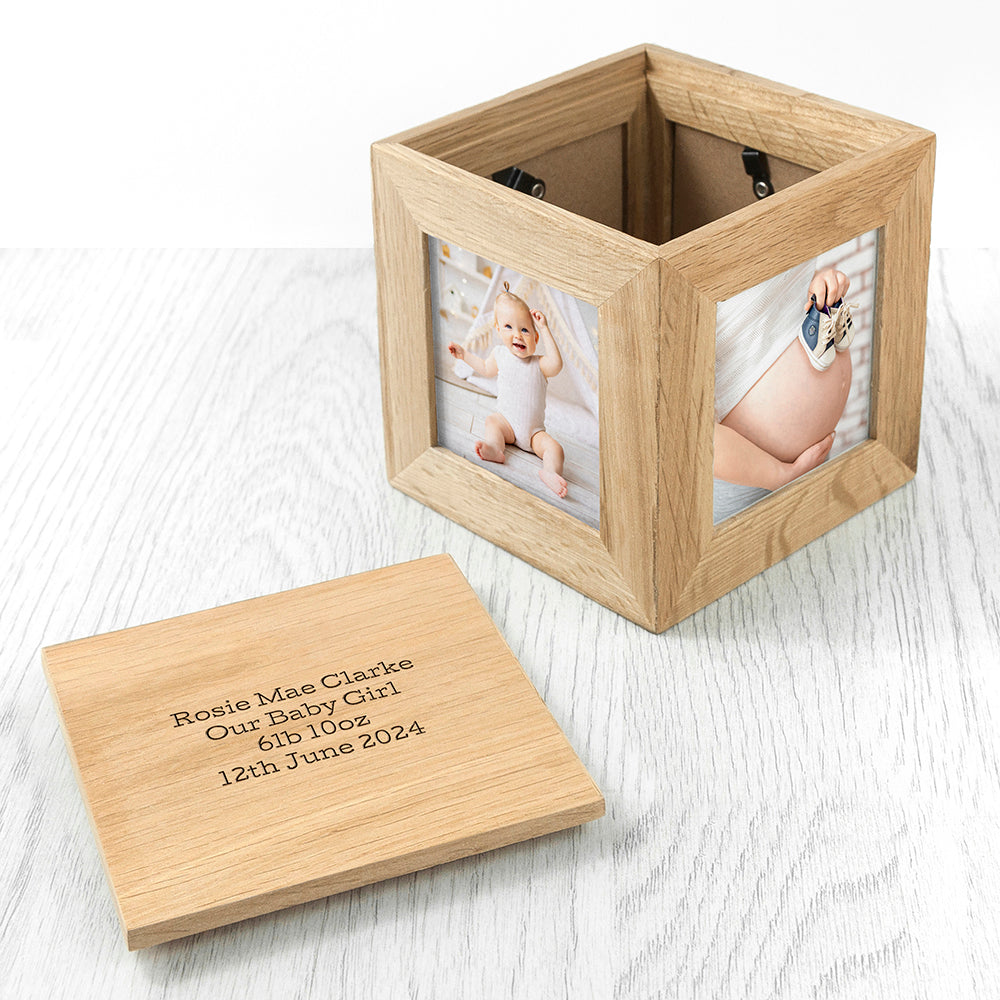 Personalised Oak Photo Cube Keepsake Box: 3 - Photo Cubes By Gift Moments