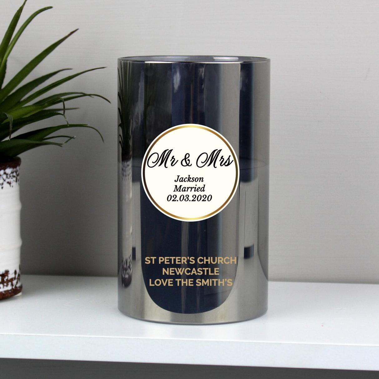 Personalised Opulent Smoked Glass LED Candle - Shop LED Lighting At Gift Moments - 1