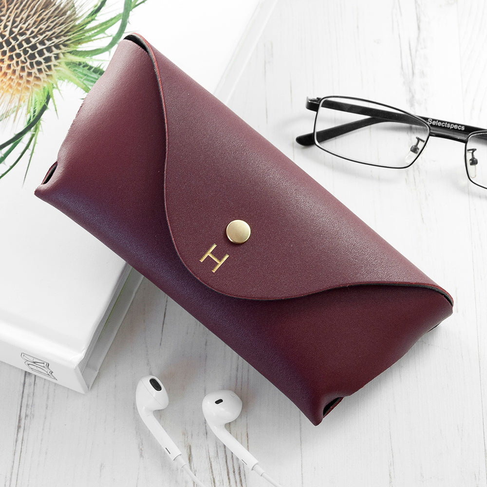 Personalised Origami Leather Glasses Cases: 5 - Burgundy - Glasses Cases By Gift Moments
