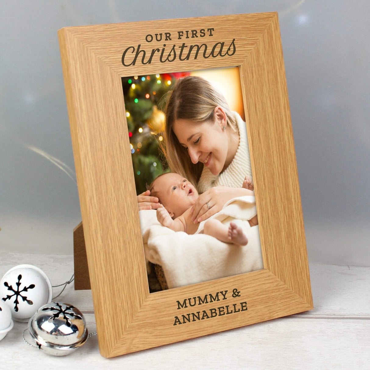Personalised ’Our First Christmas’ 6x4 Oak Finish Photo Frame: 3 - Photo Frames By Gift Moments