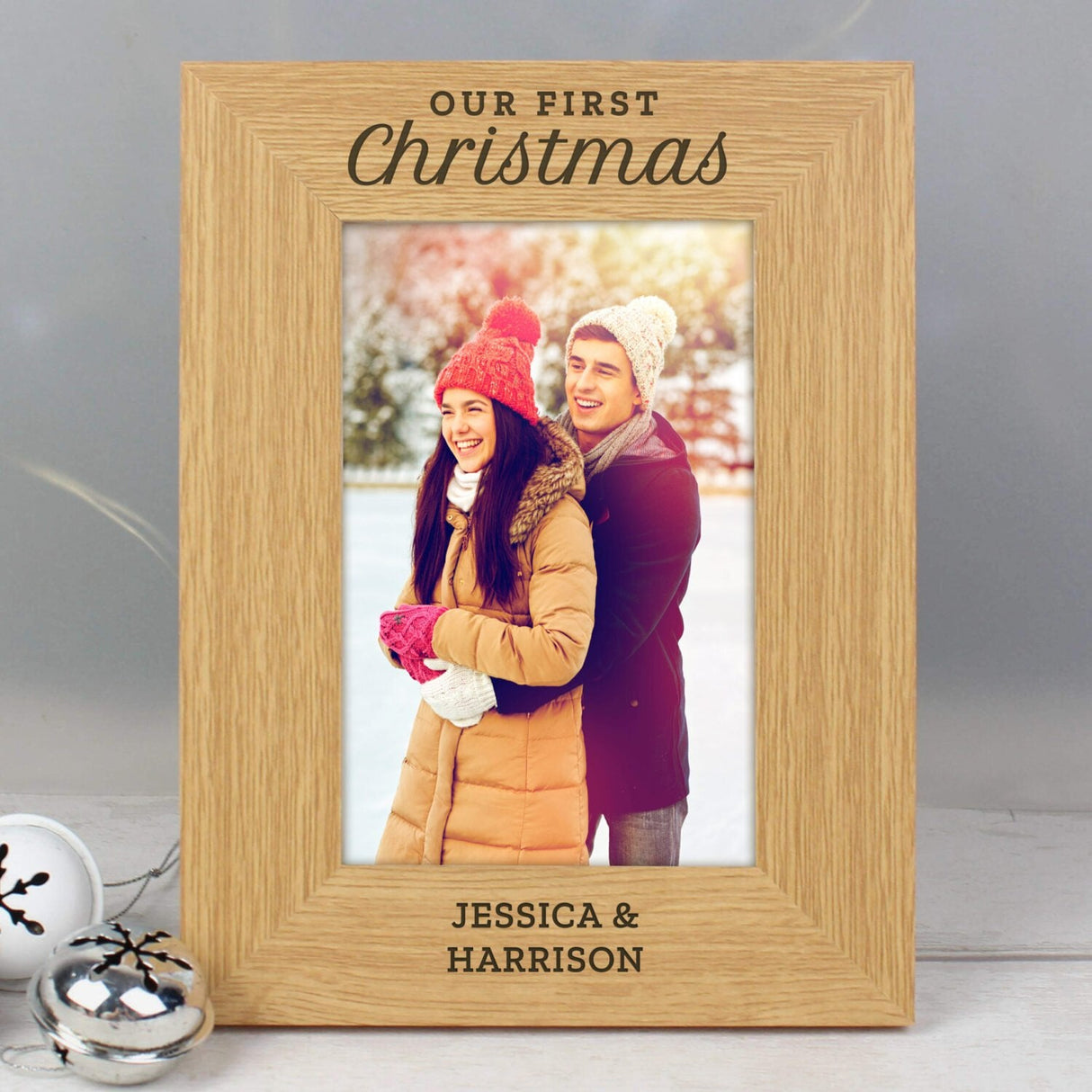 Personalised ’Our First Christmas’ 6x4 Oak Finish Photo Frame: 1 - Photo Frames By Gift Moments