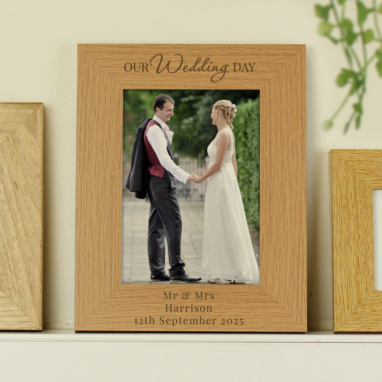 Personalised ’Our Wedding Day’ 5x7 Oak Finish Photo Frame: 2 - Photo Frames By Gift Moments