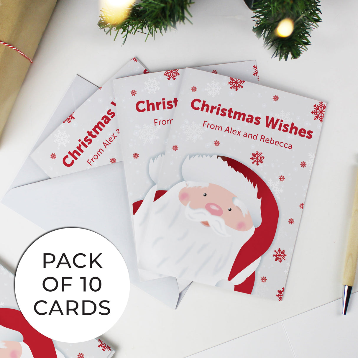 Personalised Pack of 10 Christmas Santa Cards: 5 - Greeting Cards By Gift Moments